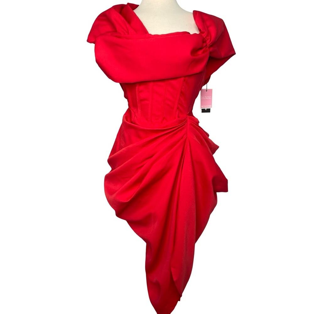 DOLLCORE-PRETTYLITTLE THING RED CORSET BAROT DRAPED MIDI DRESS IN RED SIZE 4